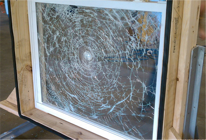 Stergis Stormgate Impact Window intact after impact testing